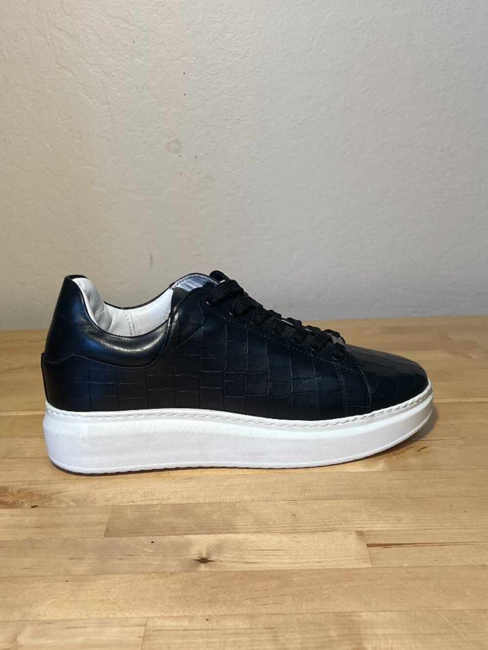 Saint + Sofia Hampstead Black Croc Embossed Leather Platform Sneakers